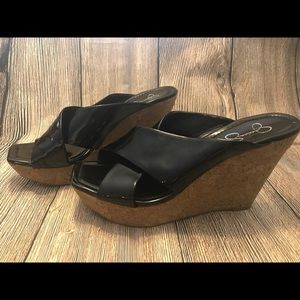 Jessica Simpson platform wedge black sandals 9.5
